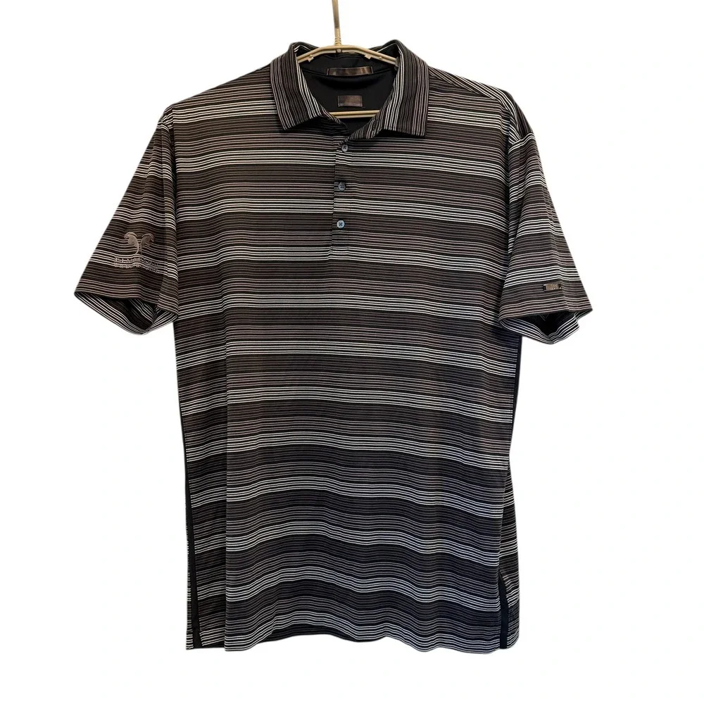 VTG Tiger Woods Nike Fit Dry‎ Timarron Golf CC Polo Shirt Black Gray Striped XXL